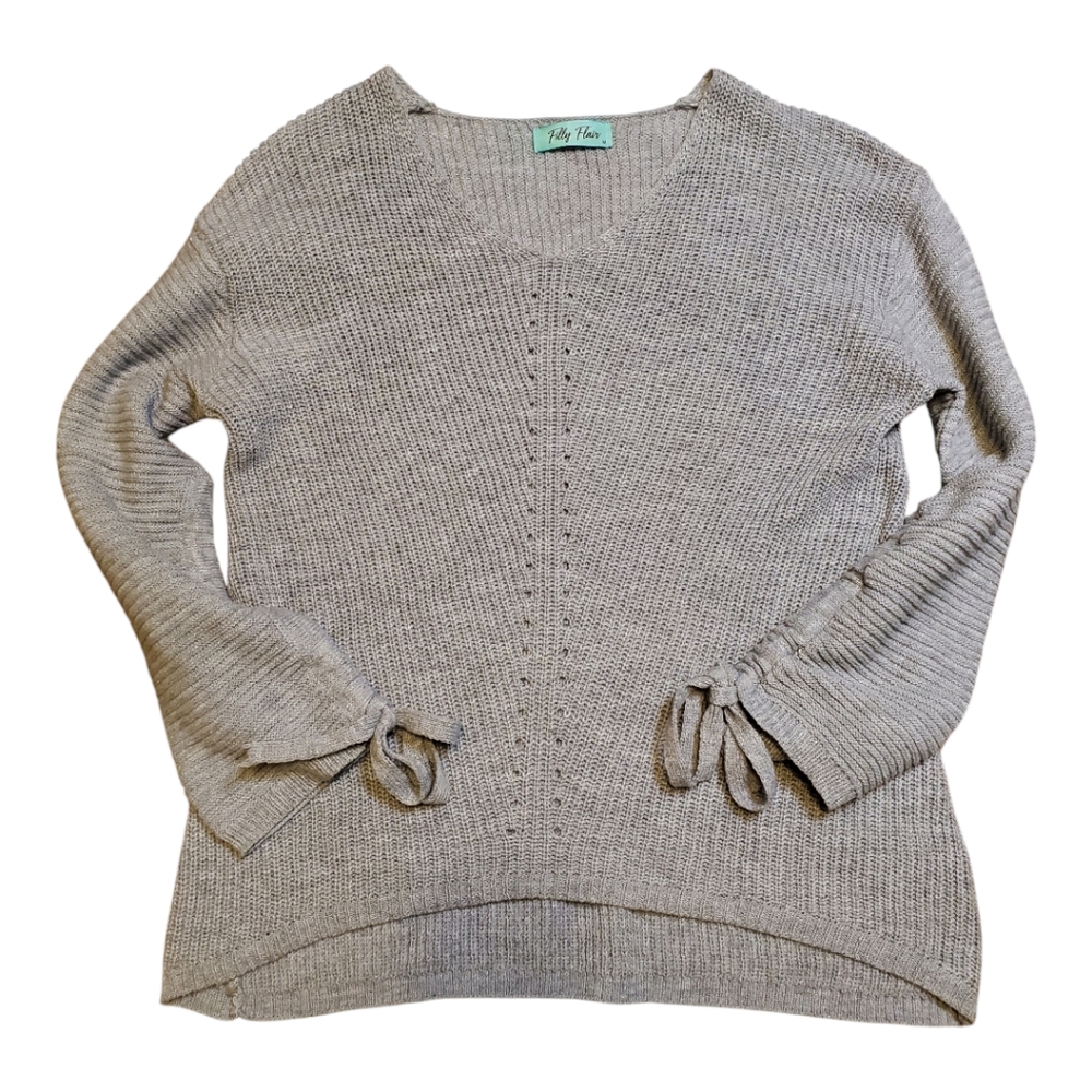 Filly Flair Grey V Neck Pullover Sweater Sz M